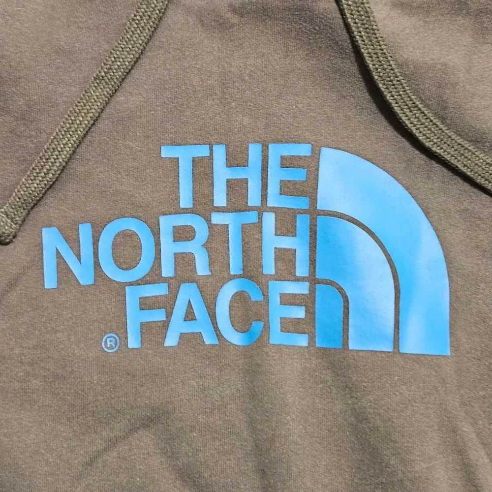 The North Face Mens Hoodie Charcoal Grey‎ Blue Logo Pullover Sweatshirt Size L